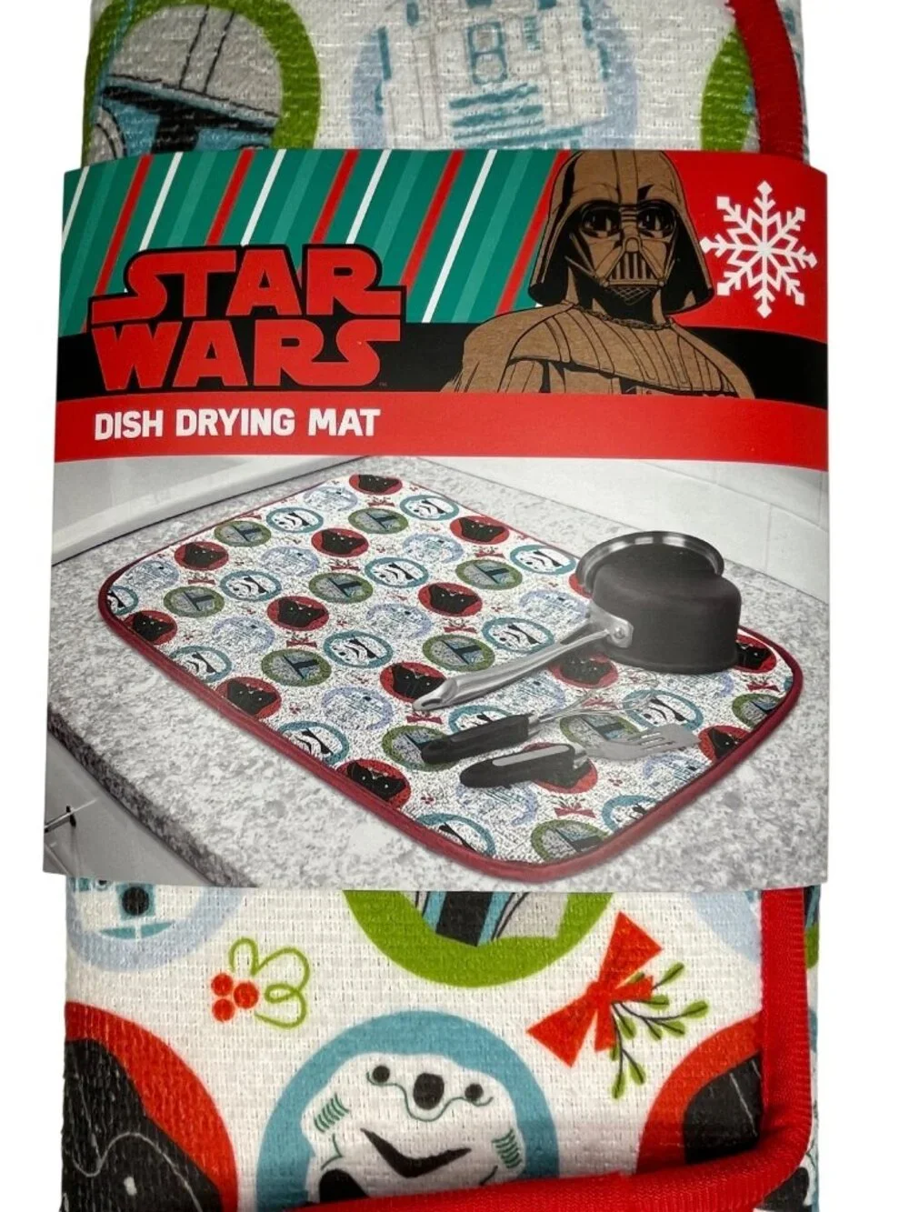 Star Wars Holiday Dish Drying Mat With Red Trim & Character Pattern